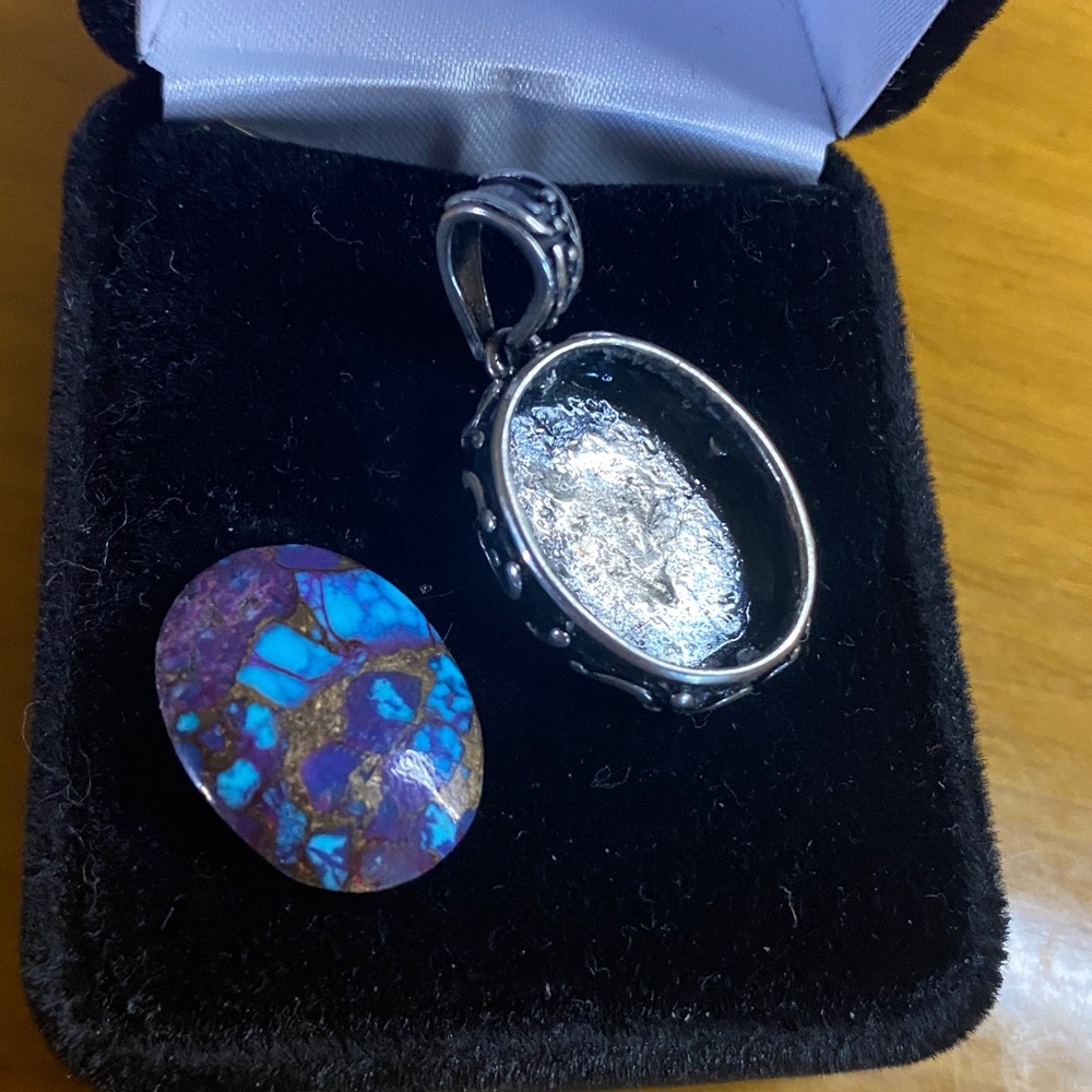 Otto Sterling Silver Pendant and Mosaic Turquoise Purple & Blue Composite Stone